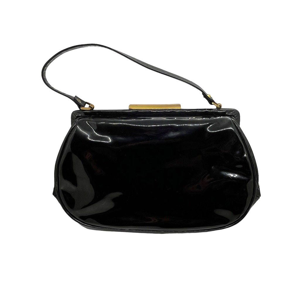 Black Patent Leather Purse MCM Bag 1950s Purse Handbag Vintage Mid Century Retro